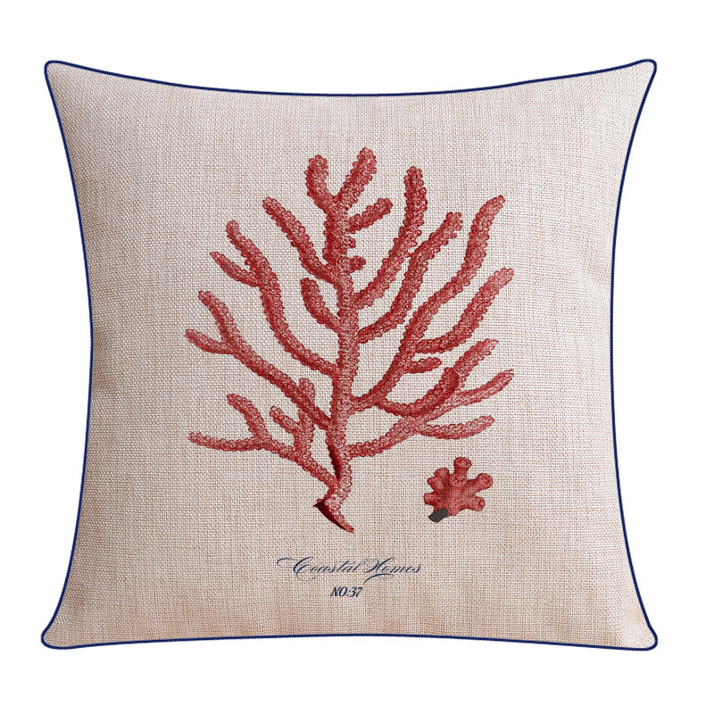 Classical Style Seaweed Starfish Pillow Thick Cotton Linen Sofa Cushion Cover