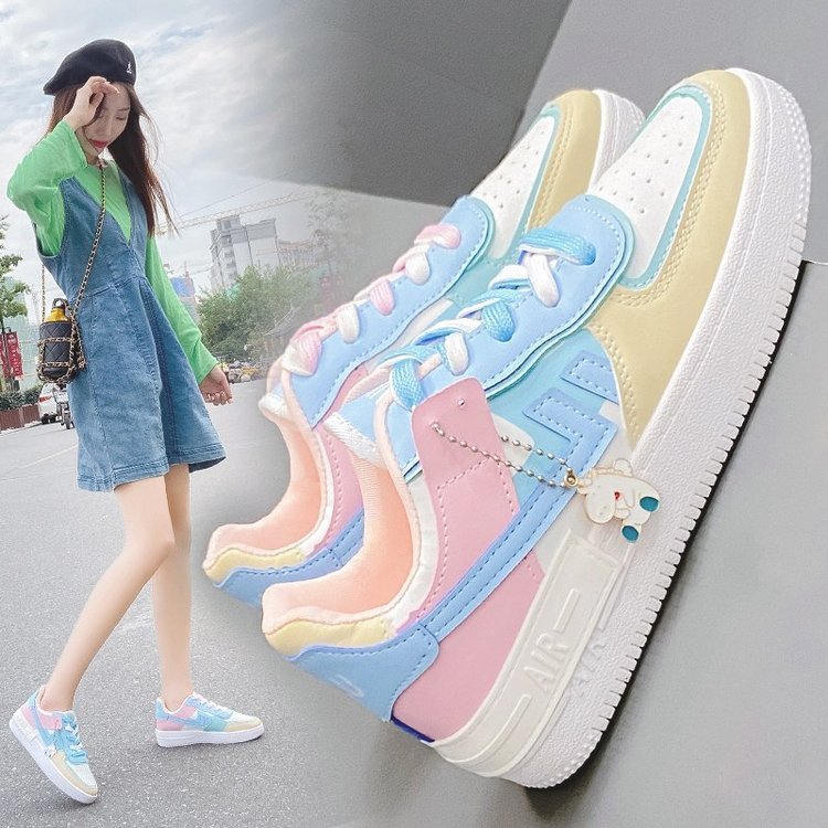 Soft Girl Flat Color-blocking Sneaker Street Shooting Casual Easy Wear Borad Shoe