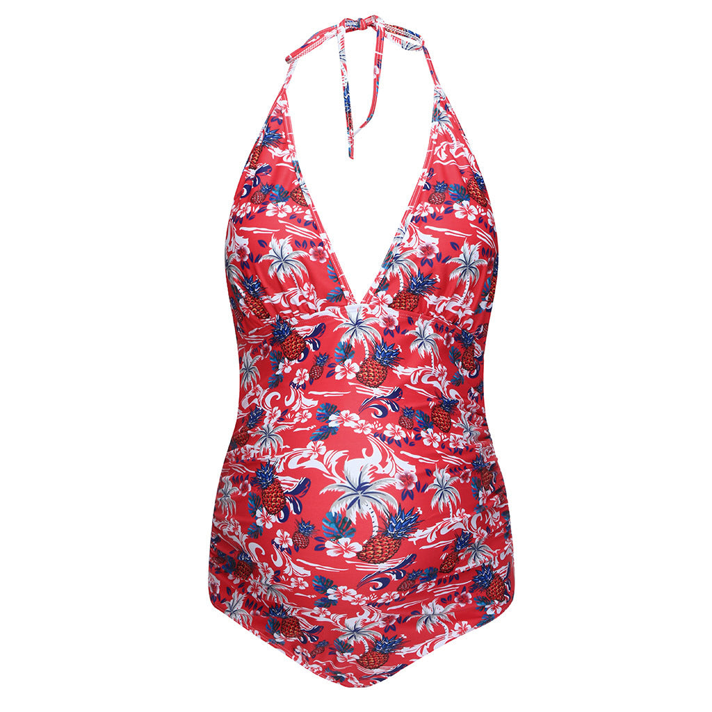 Printed Pink Conjoined Lady Maternity Swimsuit Swimsuit