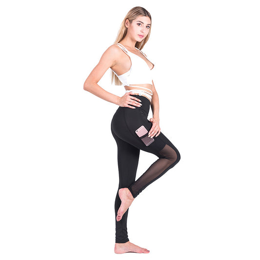 Mobile phone pocket leggings, quick-drying, breathable mesh, yoga pants