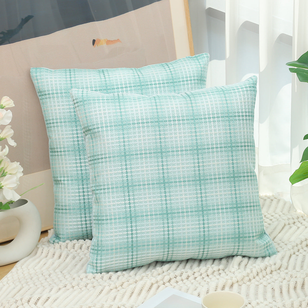 Plaid Linen Pillow Simple Cushion Cover Plain Light Luxury Sofa Cushion