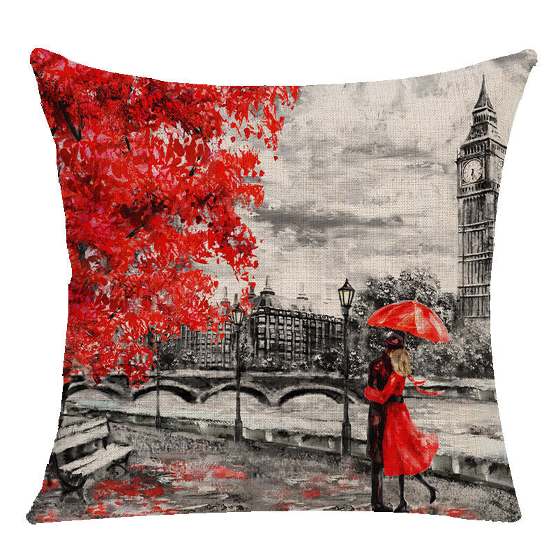 Maple Leaf Oil Painting Series Linen Pillow Cover