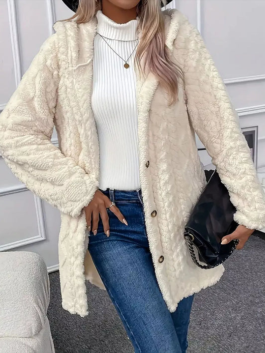 Aspen cream button-front teddy coat for women