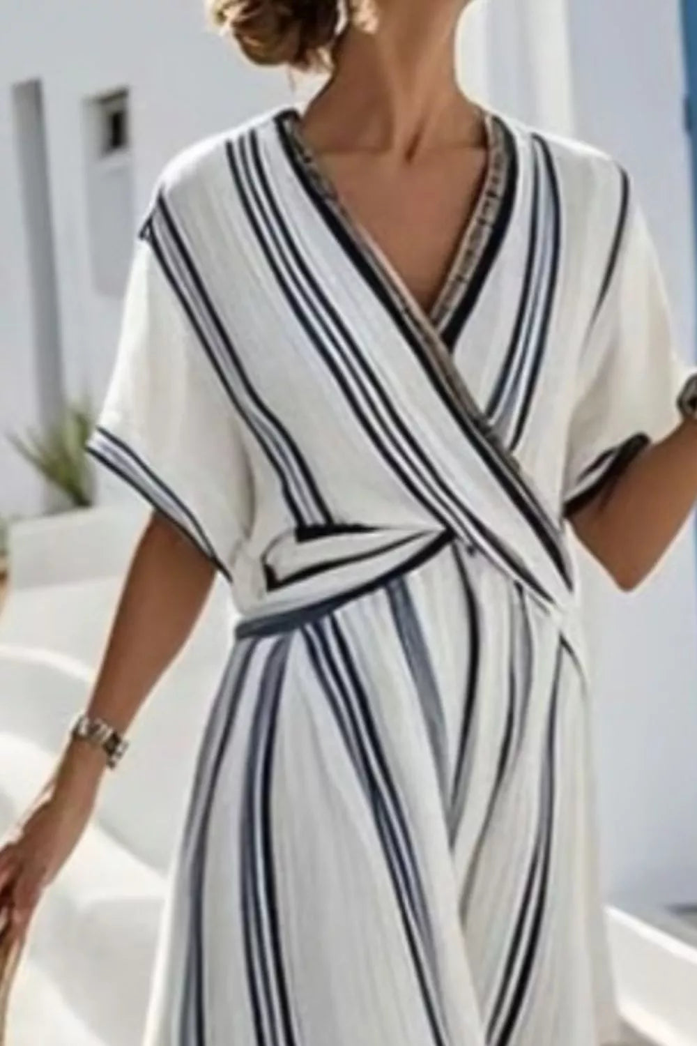 Santorini white striped resort maxi dress