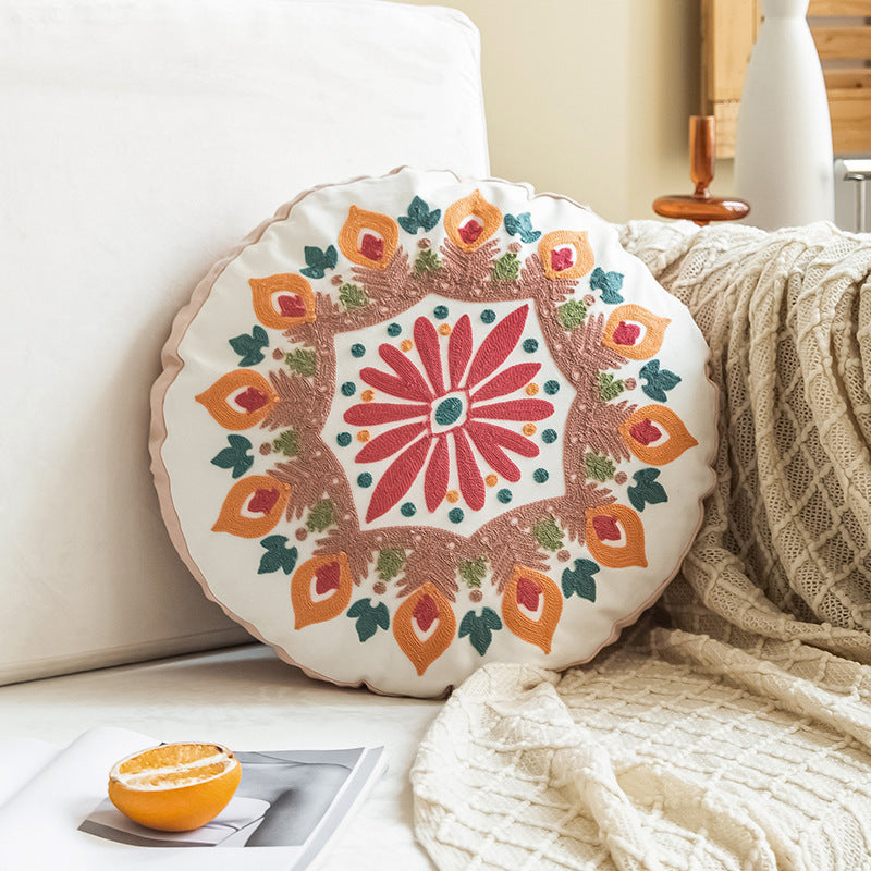 Hand-embroidered Round Pillow Cover