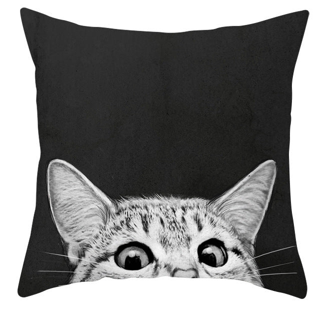 Animal Dog Cat Pillow Cover - Black and White