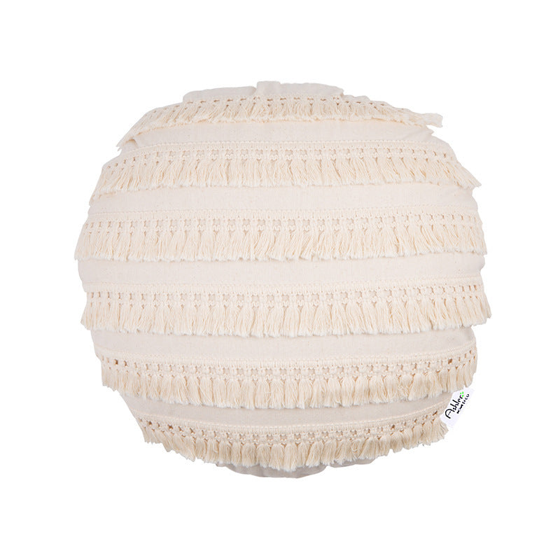 Fringed Material: Linen/Cotton Pillowcase Round Decorative Cover