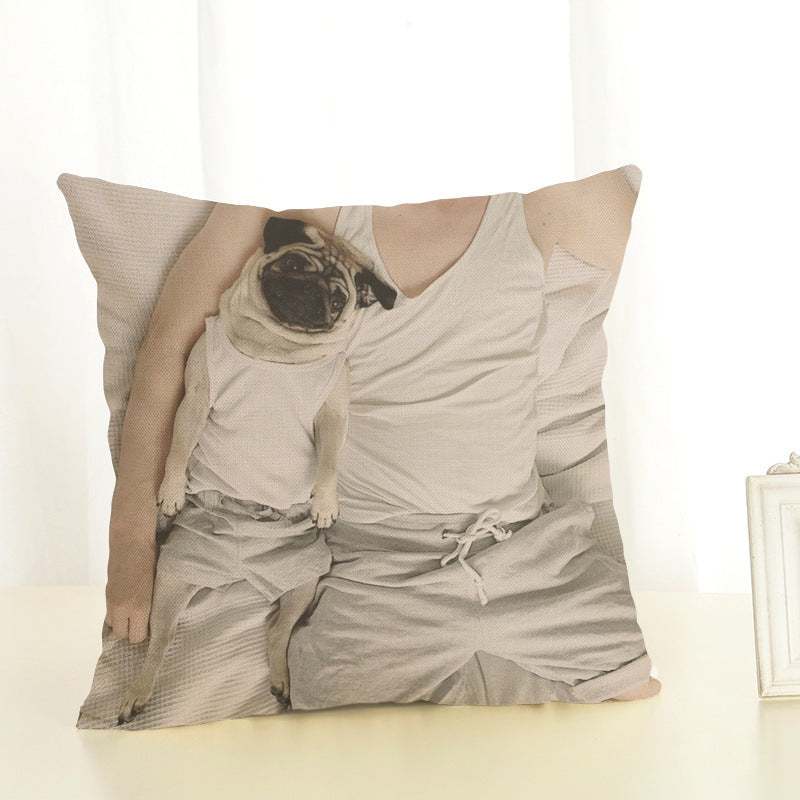 Pug Cotton Linen Pillow Cover