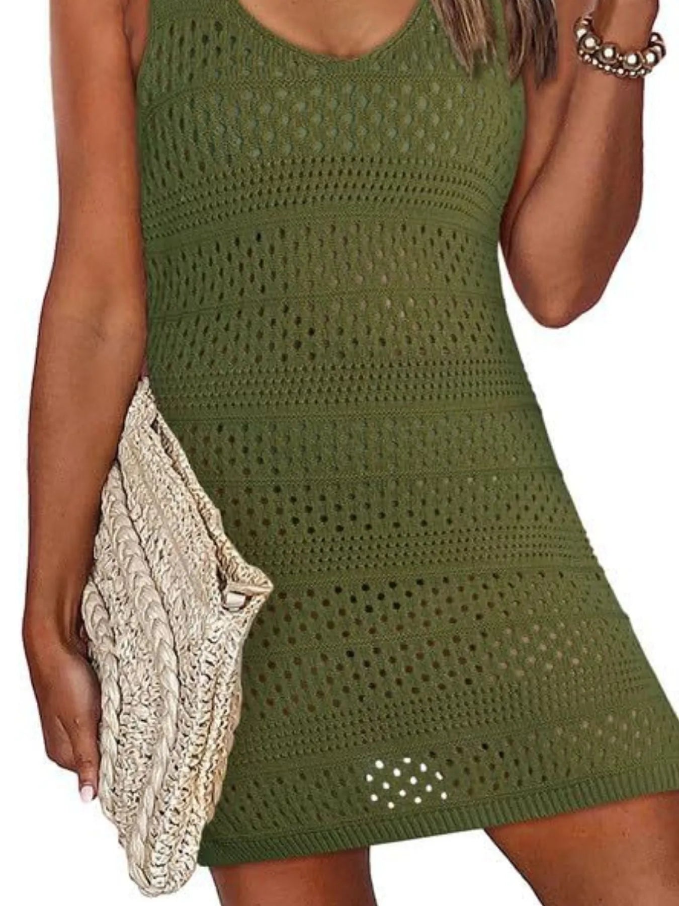 Coastal sage crochet knit cover-up dress for swimwear