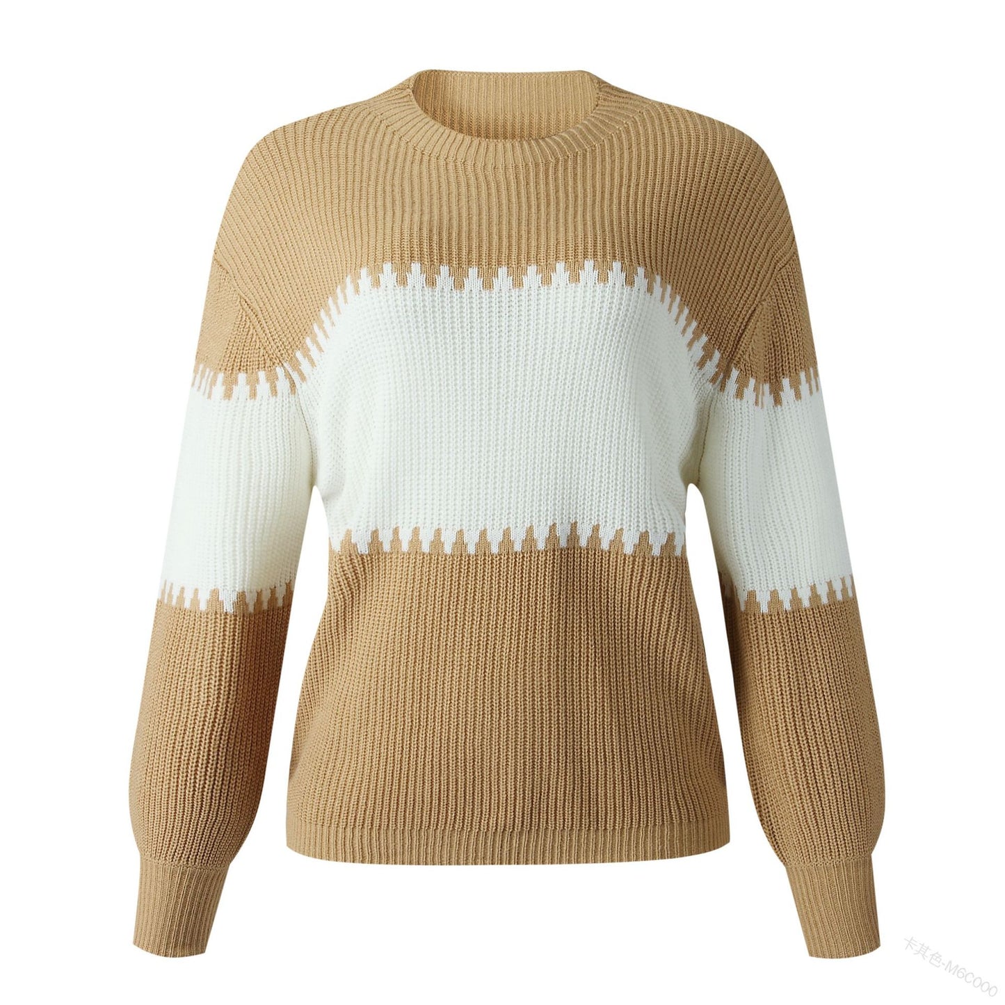 Striped Knitted Sweater Lantern Sleeve Fashion Blouse Women