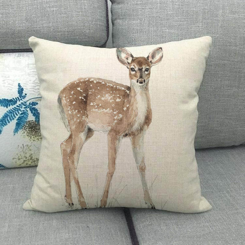 Gray Animal Linen Sofa Pillow Cover