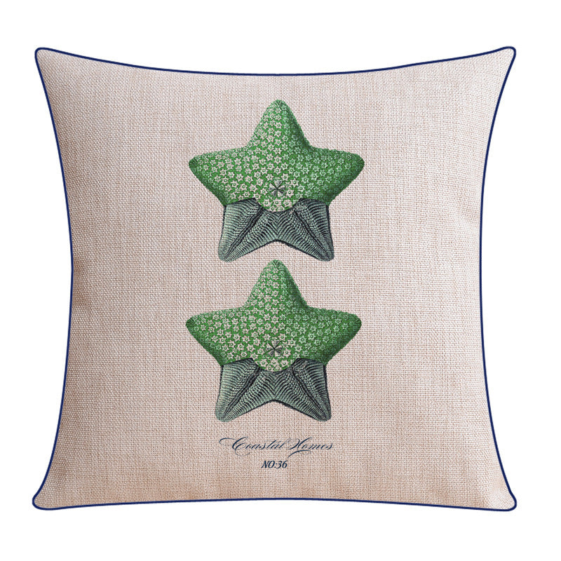 Classical Style Seaweed Starfish Pillow Thick Cotton Linen Sofa Cushion Cover