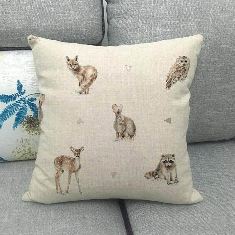 Gray Animal Linen Sofa Pillow Cover