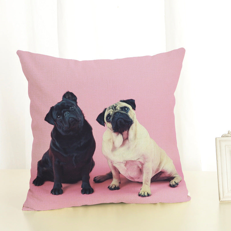 Pug Cotton Linen Pillow Cover