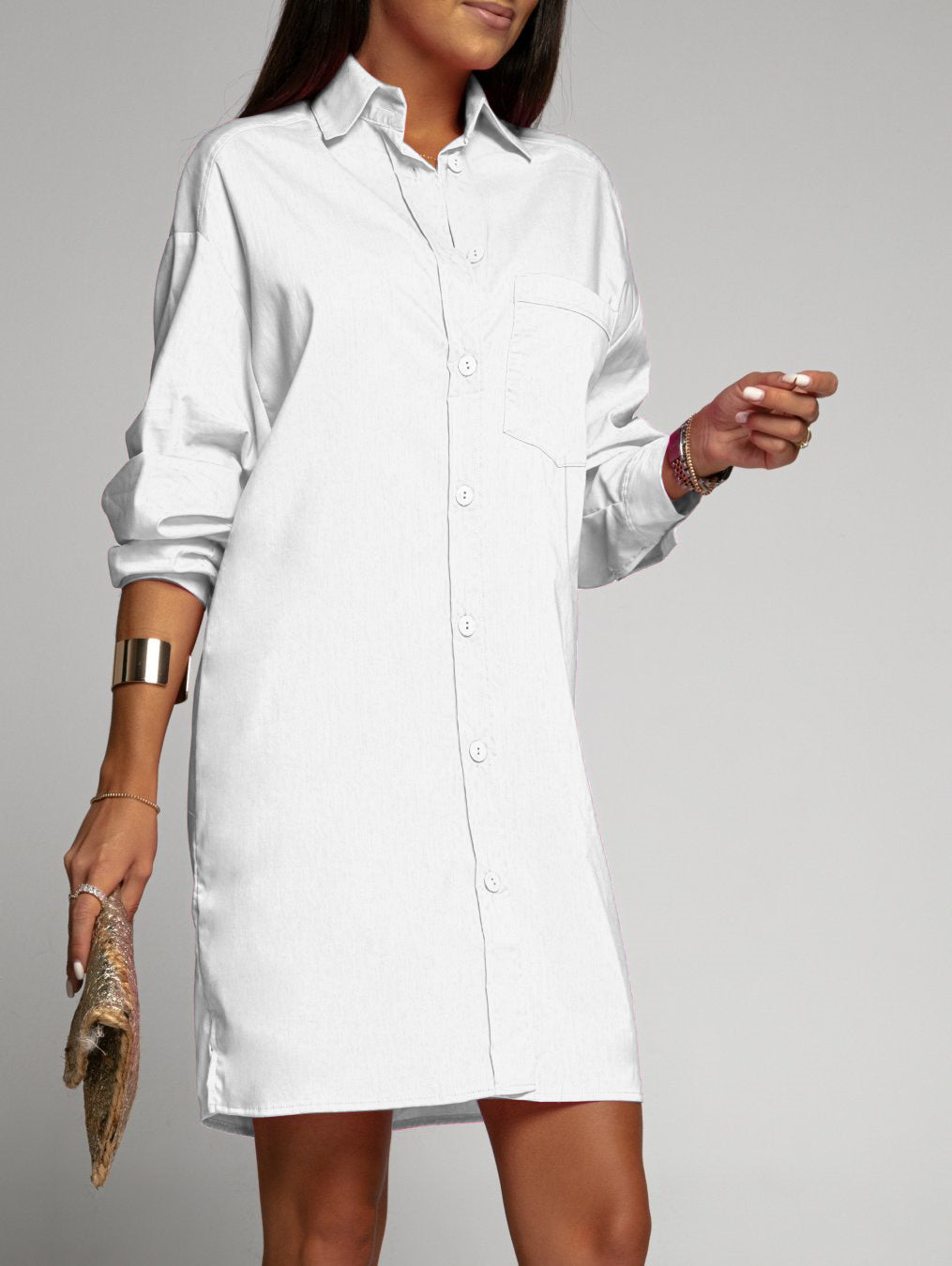 Loose Long Sleeve V-Neck Button Pocket Blouse Blouse