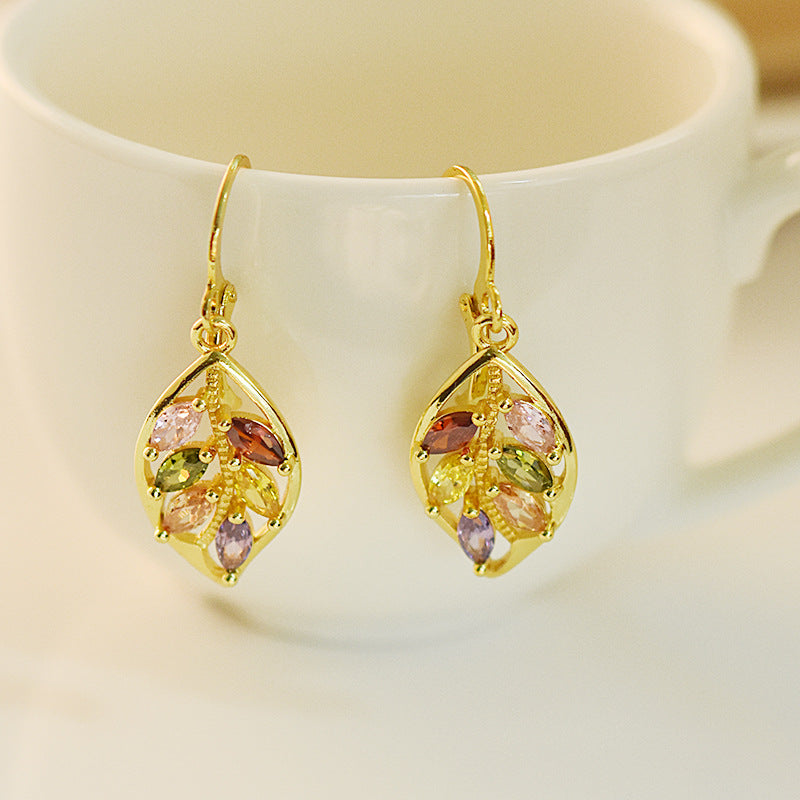 Leaf-set color gemstone topaz earrings