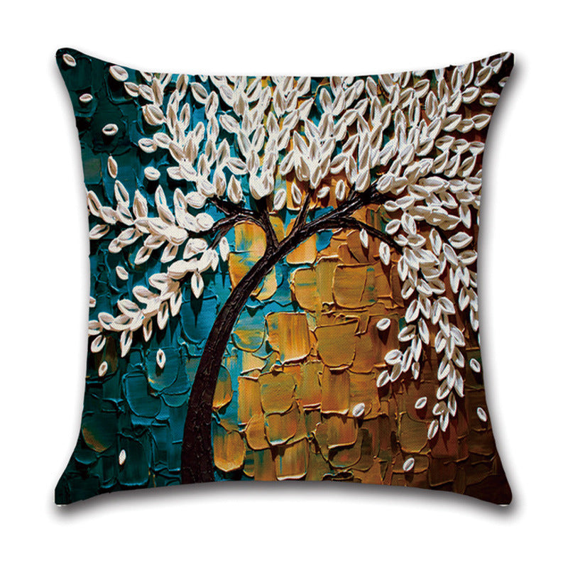 Pillow Cover Linen Autumn Deciduous Landscape Beautiful Art Reddish Yellow White