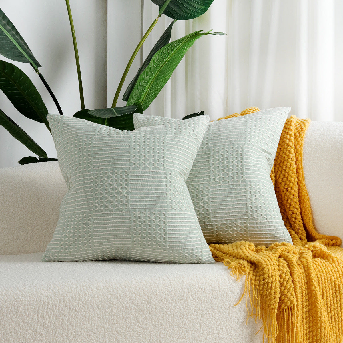 Cotton Woven Jacquard Pillow Cover - Simple Geometric Designs