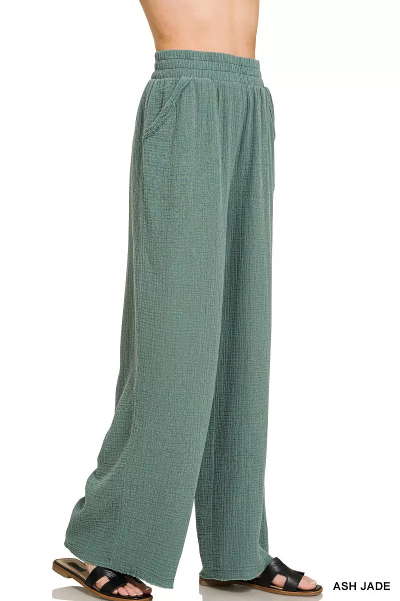The Riviera Double Gauze Lounge Pants in Coastal Jade