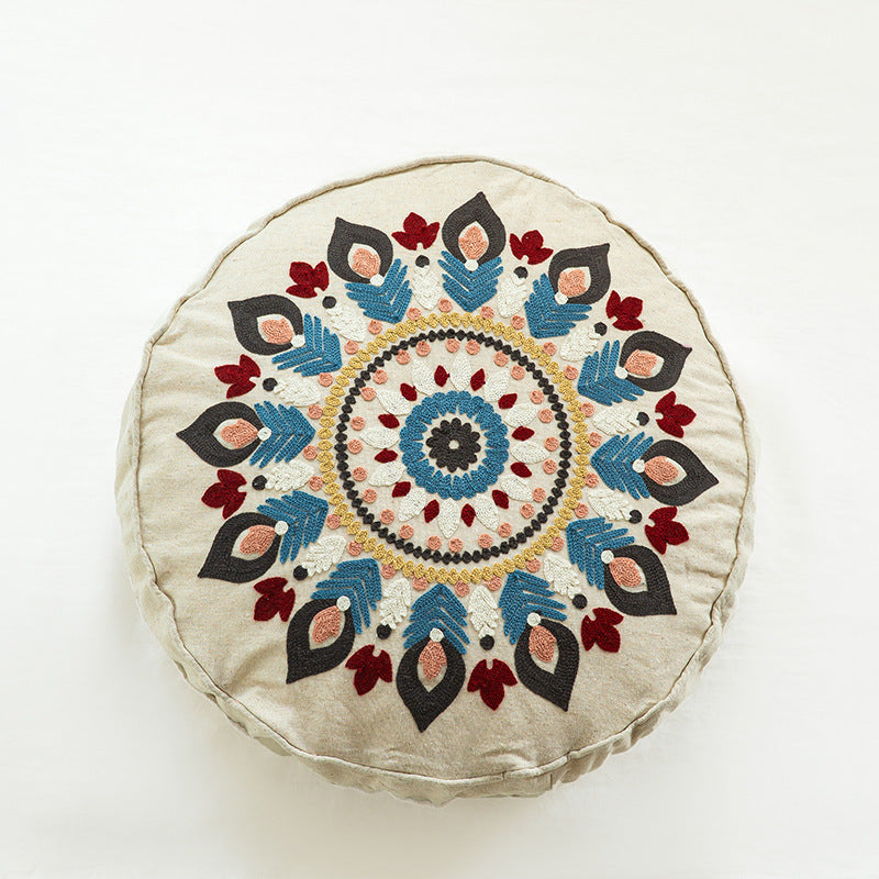 Hand-embroidered Round Pillow Cover