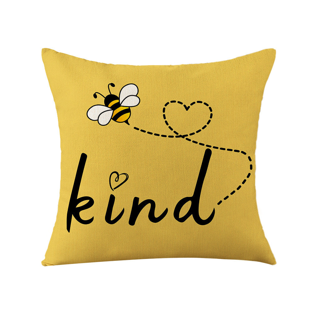 Sunflower Bee Pillow Cover Linen