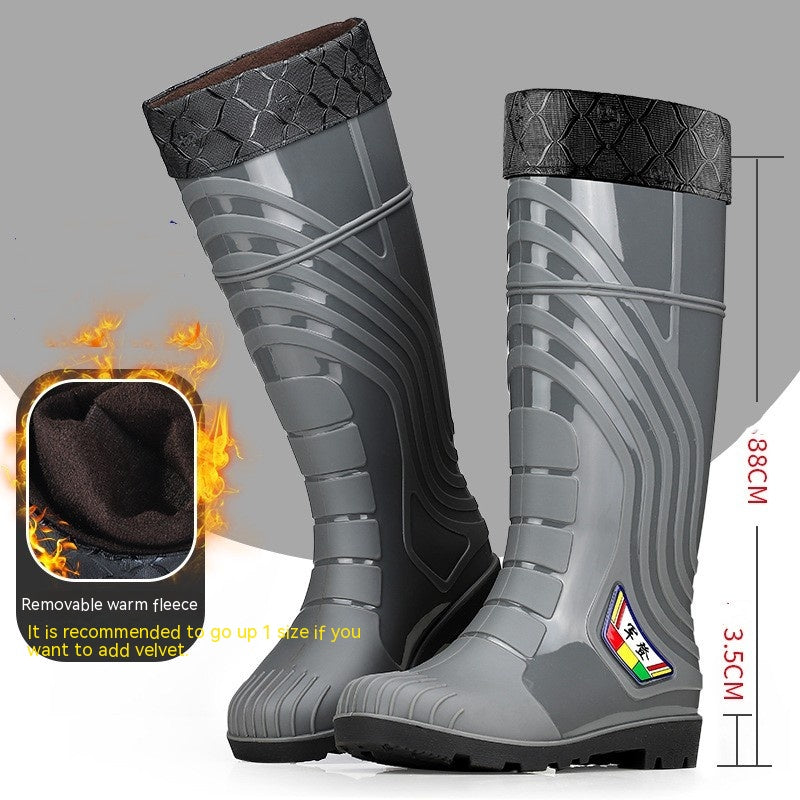 Mid-calf Rubber Fashion Rain Boots Men's Outdoor Fleece-lined