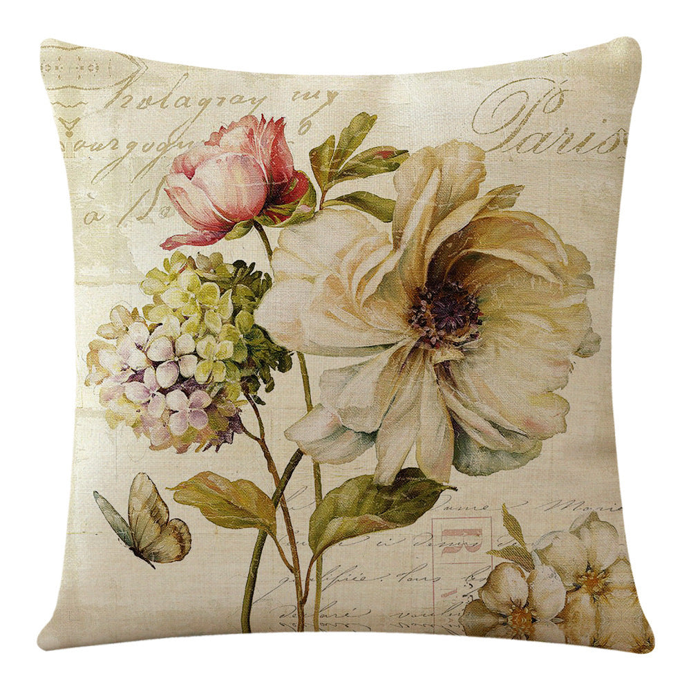 Flowers Plants Flax Pillow Cover Series