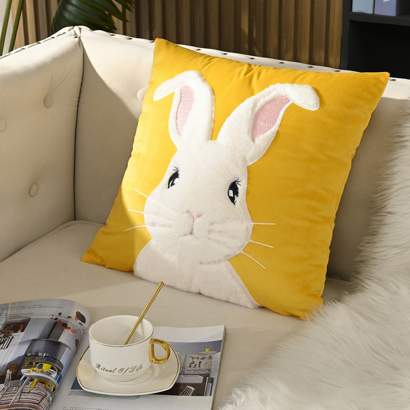 Rabbit Embroidered Velvet Plush Sofa Pillow Cover