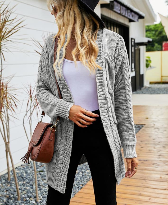 Women's Long Sleeve Cable Knit Cardigan Sweaters Open Front Fall Outwear Coat