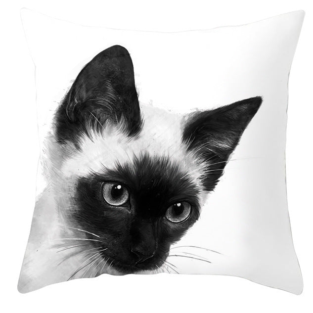 Animal Dog Cat Pillow Cover - Black and White