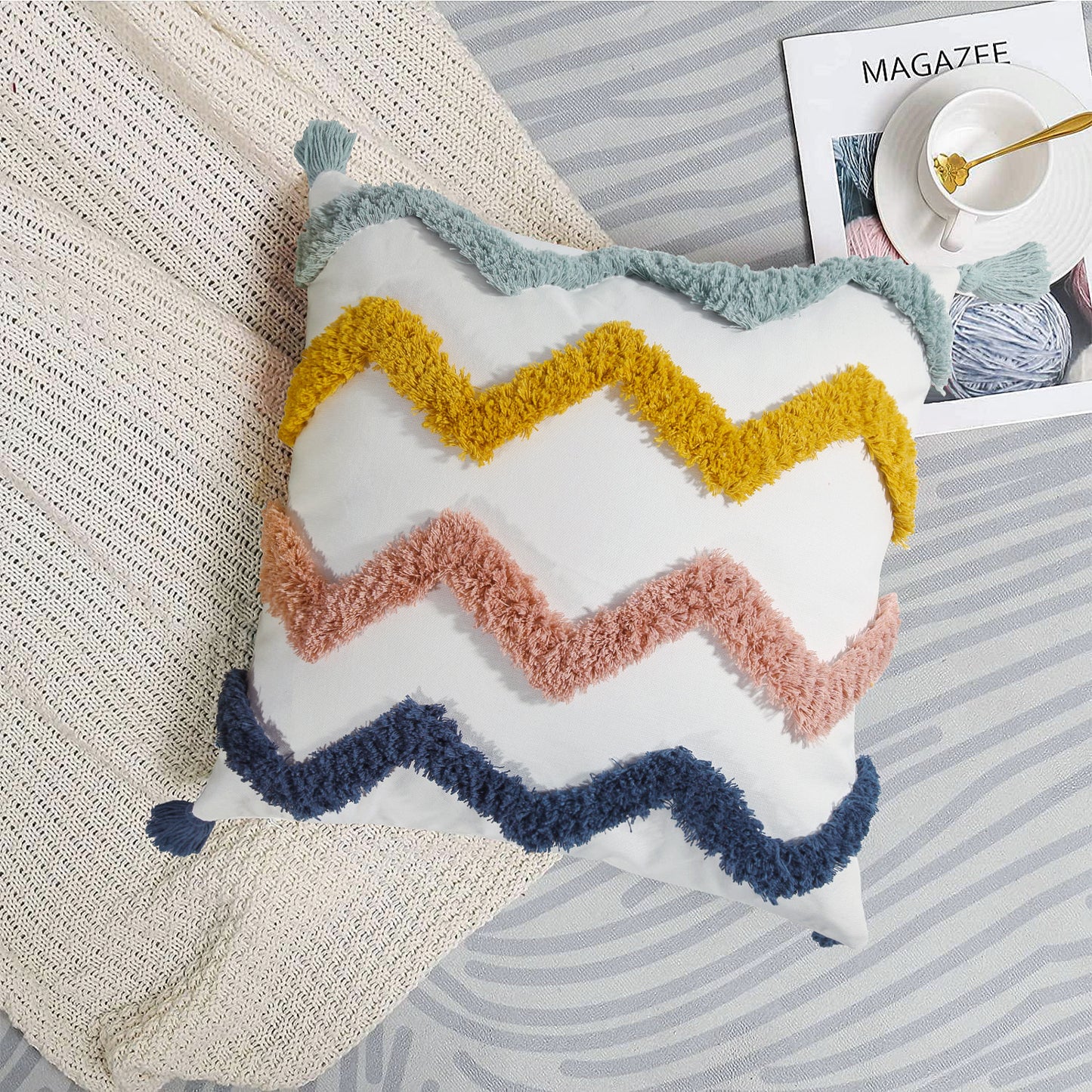 Wave Color Tassel Throw Pillow Cover