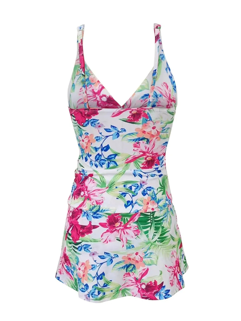 Floral spaghetti-strap swim top and matching skirted bottom