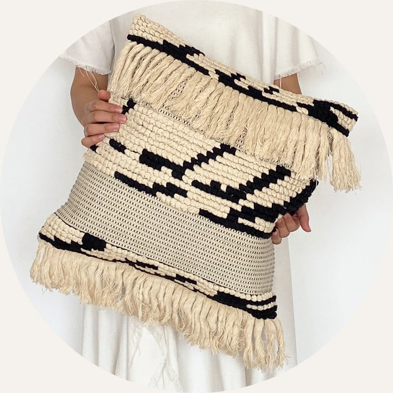 Woven Pillow Cover - Made of Pure Cotton Tassels