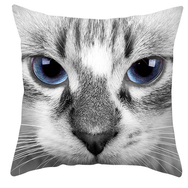 Animal Dog Cat Pillow Cover - Black and White