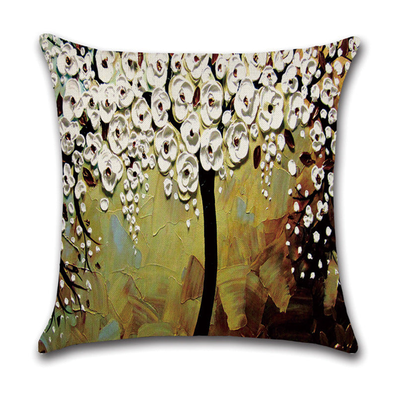 Pillow Cover Linen Autumn Deciduous Landscape Beautiful Art Reddish Yellow White