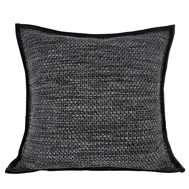 Black Grey Coarse Linen Texture Pillow Cover