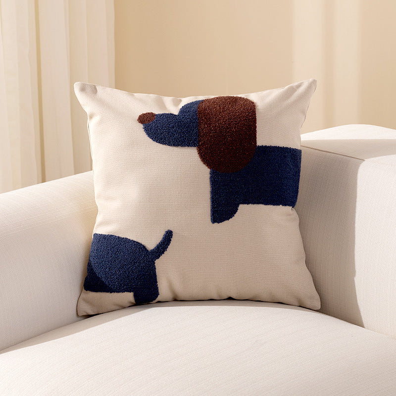 Dachshund - Modern Canvas Embroidered Pillow Cover