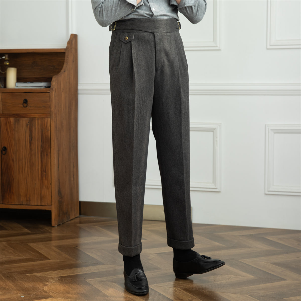 Men's Casual High Waist Straight Pants