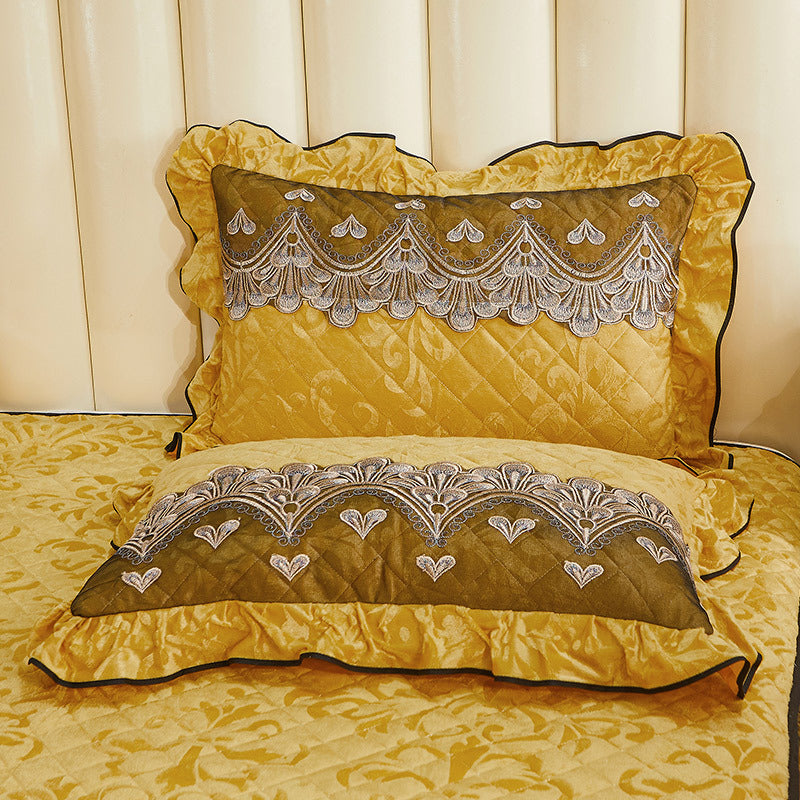 Single Pillowcase With Zipper Quilted Thick Lace Leather Plus Velvet Warm Pillow Core Cover