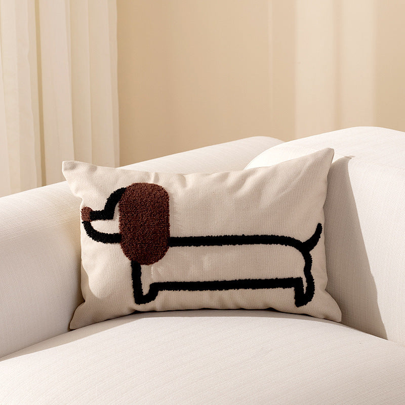 Dachshund - Modern Canvas Embroidered Pillow Cover