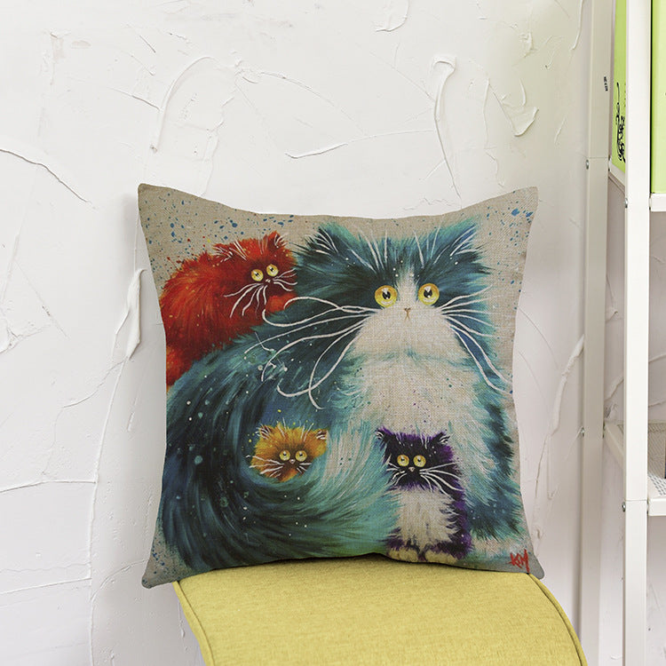 Cartoon Cat Pillow Cover