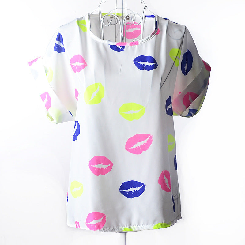 Women's Casual Short-sleeved Loose Chiffon Summer T-shirt Blouse Blouse