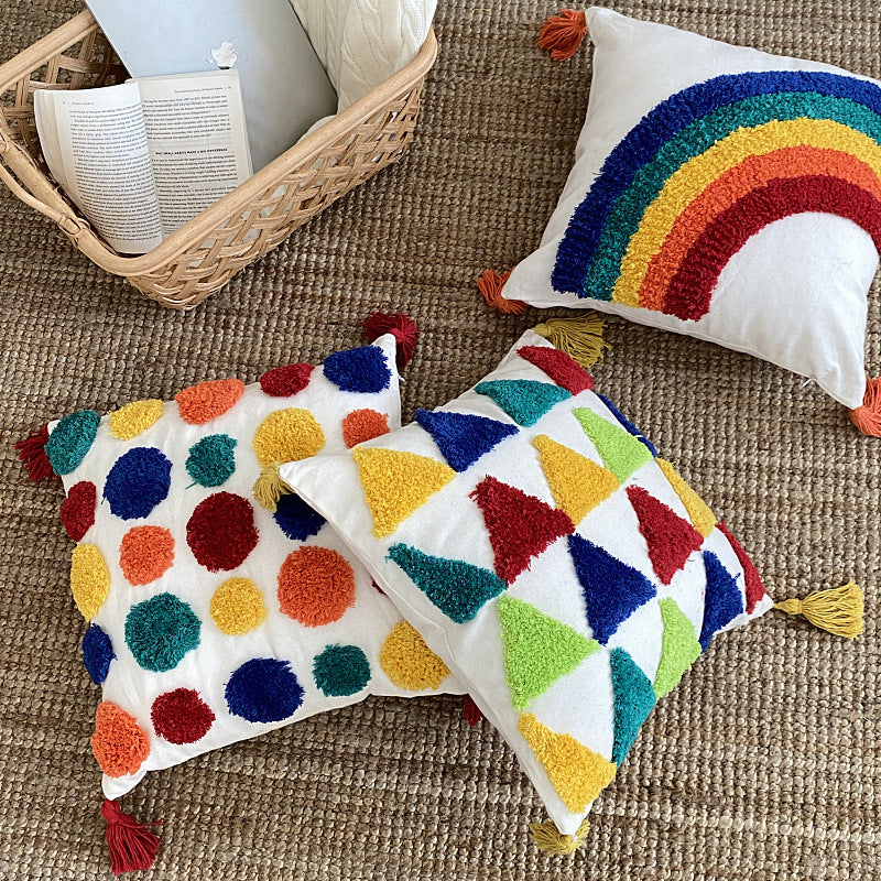 Fashion Rainbow Tufted Pillow Cover