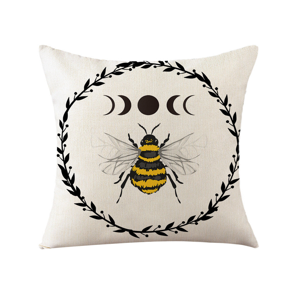 Sunflower Bee Pillow Cover Linen