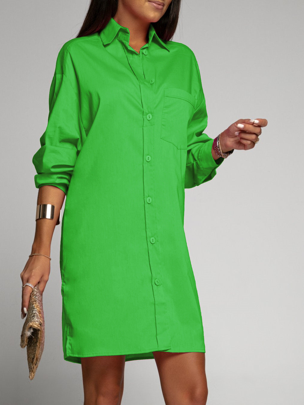 Loose Long Sleeve V-Neck Button Pocket Blouse Blouse