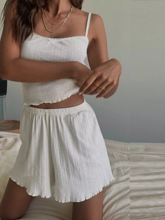 The Santorini White Ribbed Cami and Shorts Set for women