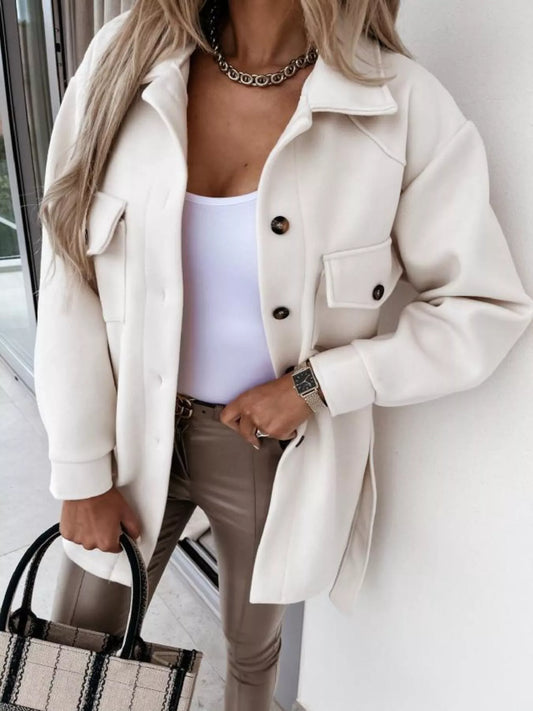 Aspen white tie-waist button-down coat for women