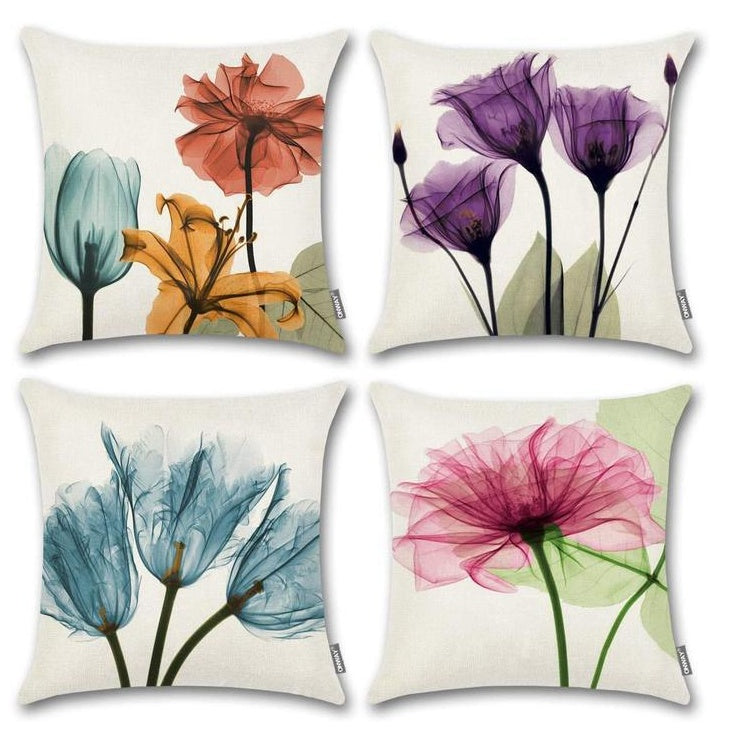 Ink Painting Flower Linen Pillowcase Tulips