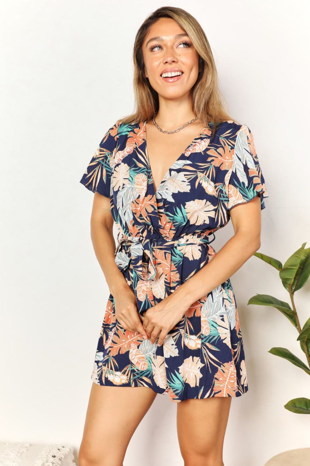 The Amalfi Botanical Tie-Waist Romper for women