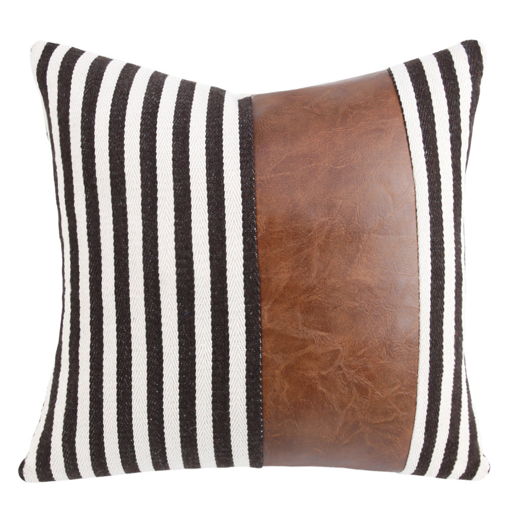 Leather Stitching Thick Stripe Pillow Cover